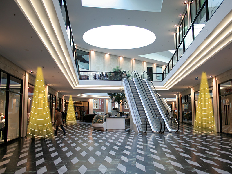 商場(chǎng)定向揚(yáng)聲器,定向發(fā)聲示意圖