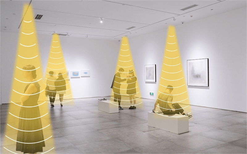 畫廊展覽,利用定向音箱,實現(xiàn)聲音分區(qū),互不干擾